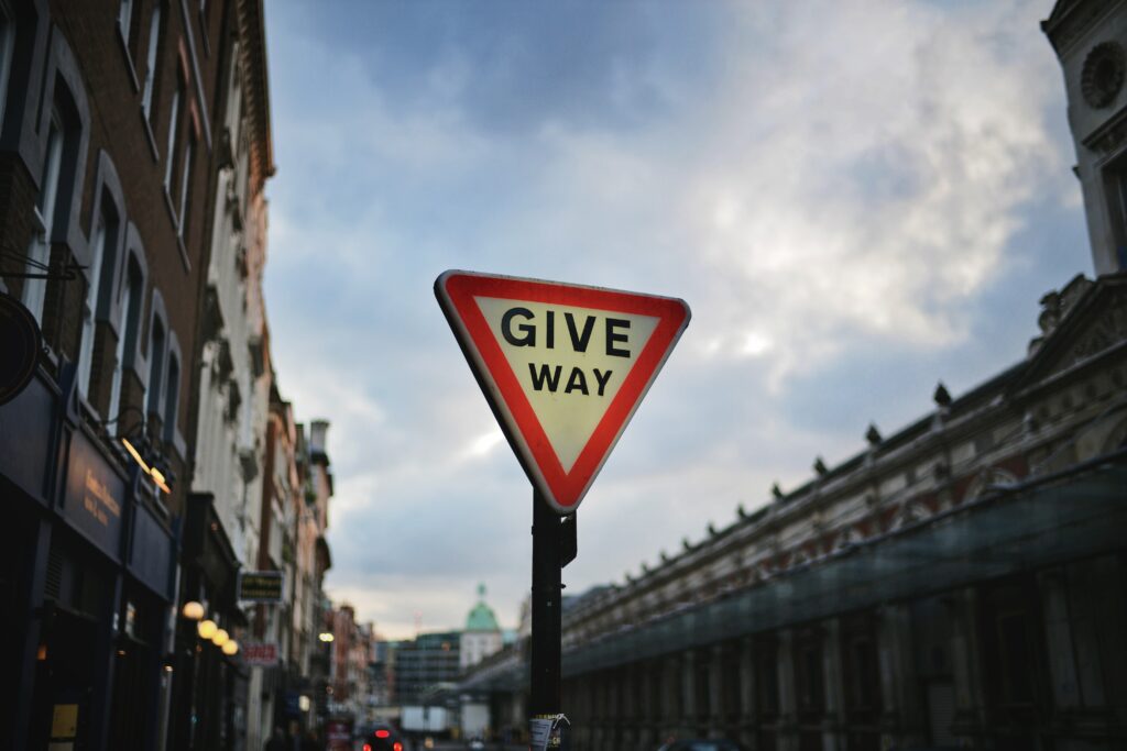 Give Way sign. Yield accident cases would be call Give Way cases in London.